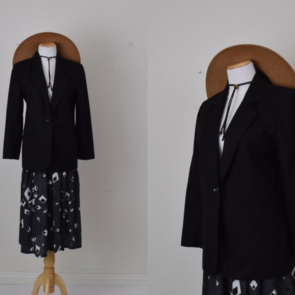 Vintage‎ Black Wool Acrylic Blazer by Sag Harbor size S